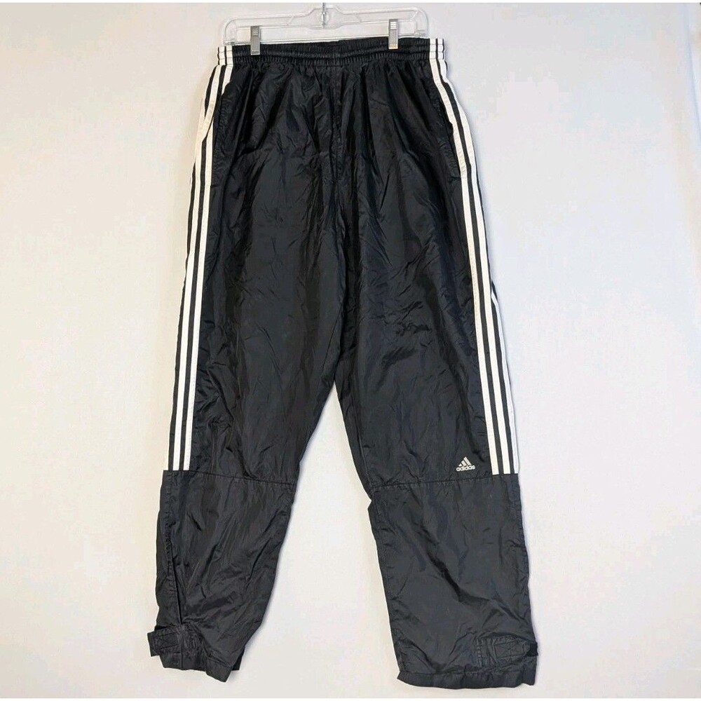VTG 2001 Y2K Adidas Black Track Pants 3 Stripes Sz XL Baggy Windbreaker *Read